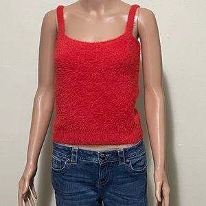 Willow & Wind Tank Top Womans Medium Cherry Red Eyelash Fuzzy SOFT